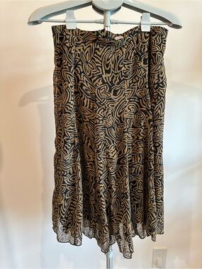 Ninety Black and Tan Abstract Print Midi Skirt